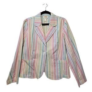 Talbots Petites Womens Rainbow Striped Blazer 16P Colorful Summer Cotton Stretch